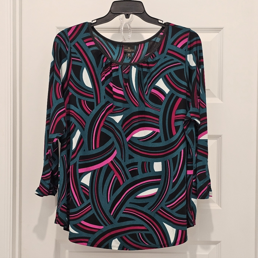 Worthington Abstract Print Multi-color Top, GUC, Size 2X - Picture 2 of 11